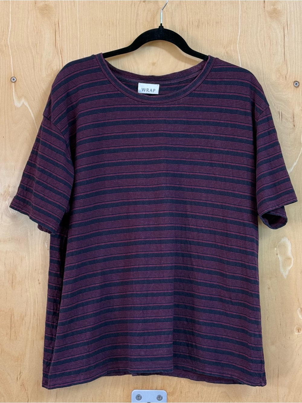 Wrap London Women's Short Sleeve Striped Tee in Burgundy and Black